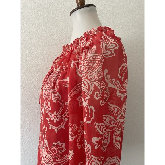 Evereve Top Women Blouse Pullover Floral Multicolor Tie Neck Shirt - Picture 5 of 12